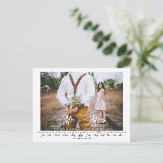 De heer en mevrouw Save the Date Infinity Calendar Briefkaart (Staand voorkant)