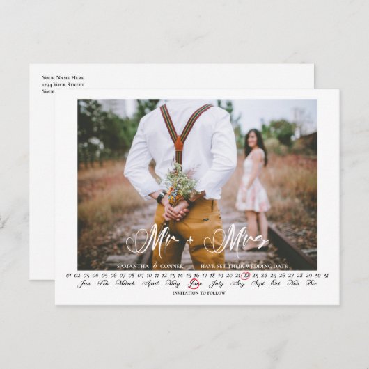 De heer en mevrouw Save the Date Infinity Calendar Briefkaart (Voorkant / Achterkant)