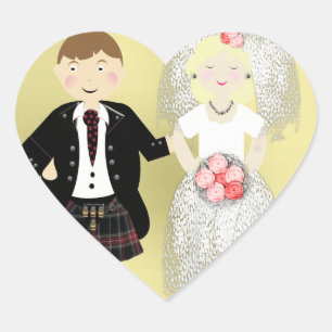 De heer en mevrouw Schattige bruid en Kilted Groom Hart Sticker