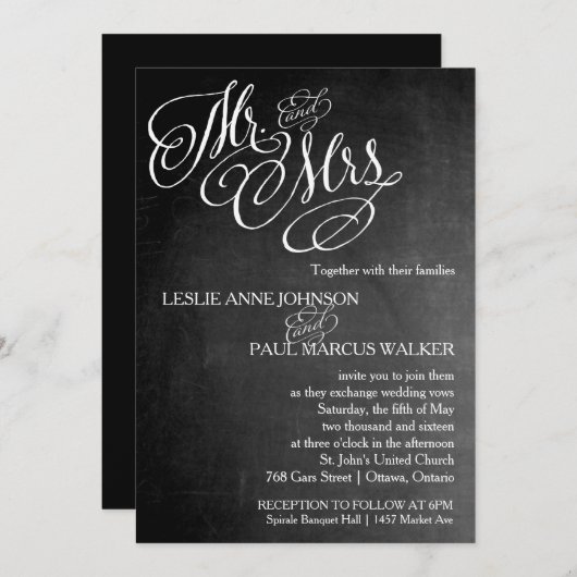 De heer en mevrouw Scroll Chalkboard Uitnodiging (Voorkant / Achterkant)