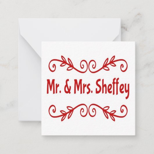 De heer en mevrouw Sheffey Notitiekaartje (Voorkant)