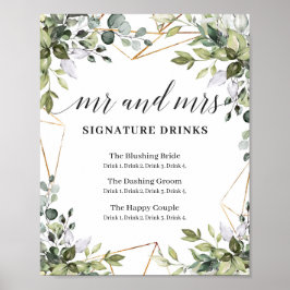De heer en mevrouw signature drinken boho greenery poster