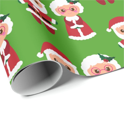 De heer en mevrouw Sinterklaas op een groene achte Cadeaupapier (Rol Hoek)