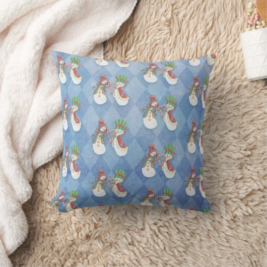 De heer en mevrouw Snowman Pattern over Blue Kussen (Deken)