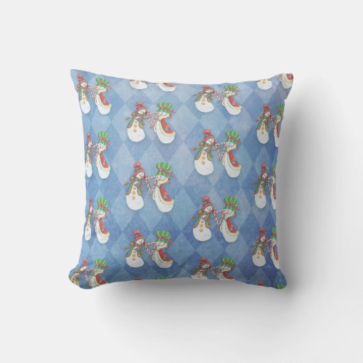 De heer en mevrouw Snowman Pattern over Blue Kussen (Voorkant)