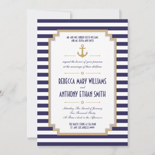De heer en mevrouw Stylish Nautical Wedding Invita Kaart (Voorkant)