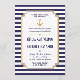 De heer en mevrouw Stylish Nautical Wedding Invita Kaart