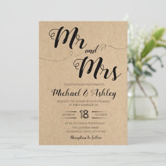 De heer en mevrouw trouwthemoquête kaart (Staand voorkant)