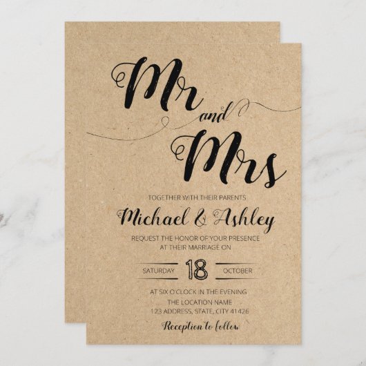 De heer en mevrouw trouwthemoquête kaart (Voorkant / Achterkant)