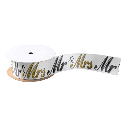 de heer en mevrouw Tuxedo Gold Sparkle Wedding Satijnen Lint (Spoel)