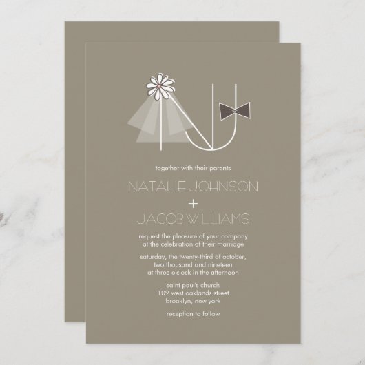 De heer en mevrouw Veil & Bow Stropdas Monogram We Kaart (Voorkant / Achterkant)