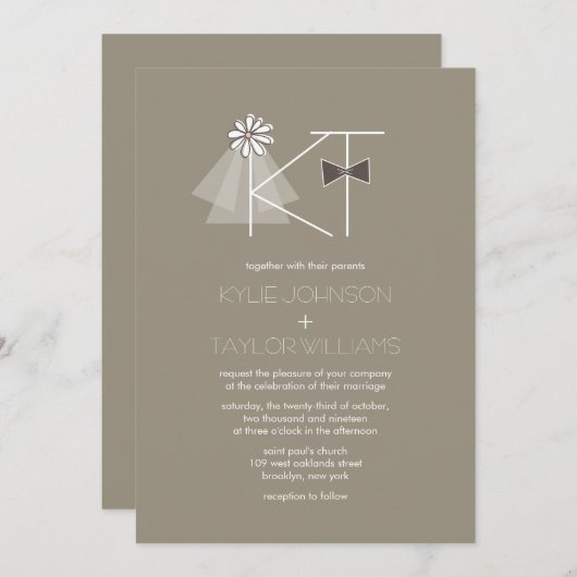 De heer en mevrouw Veil & Bow Stropdas Monogram We Kaart (Voorkant / Achterkant)