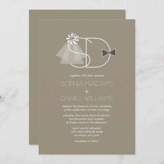 De heer en mevrouw Veil & Bow Stropdas Monogram We Kaart (Voorkant / Achterkant)