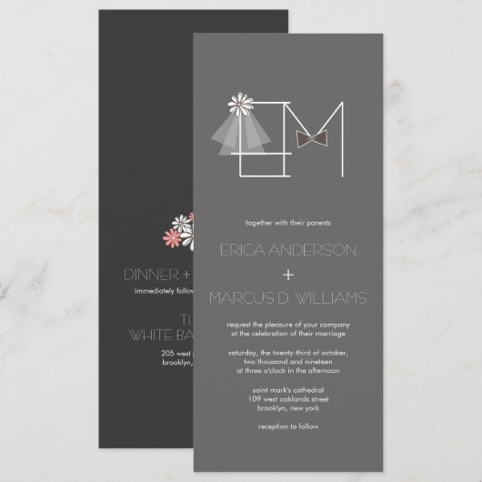 De heer en mevrouw Veil & Bow Stropdas Monogram We Kaart (Voorkant / Achterkant)