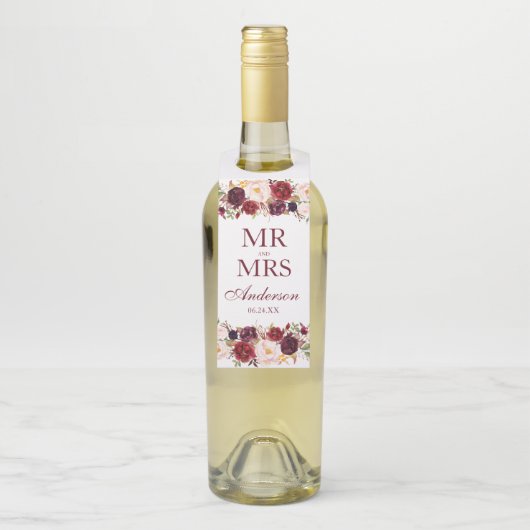 De heer en mevrouw Waterverf Bourgondische Bloemen Flessenhanger (Op fles)