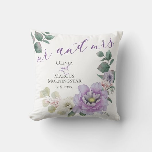 de heer en mevrouw Waterverf Lavender Peony Floral Kussen (Voorkant)