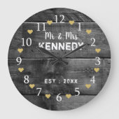 De heer en mevrouw Wedding Jubileum Rustic Wood Grote Klok (Voorkant)