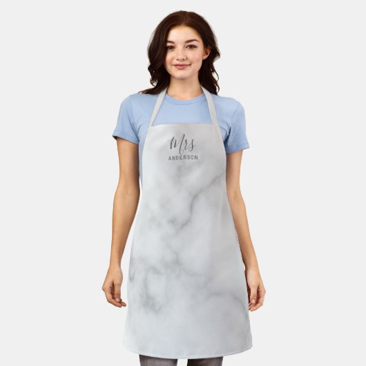 De heer en mevrouw | White Marble Modern Script Schort (Gedragen)