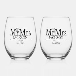 De heer en mevrouw wijnglas zonder voet