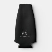 De heer en mevrouw | Zwart-wit modern script Flesjeskoeler (Voorkant)