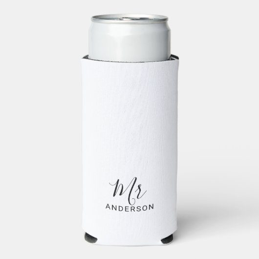De heer en mevrouw | Zwart-wit modern script Seltzer Blikjeskoeler (Seltzer Voorkant)
