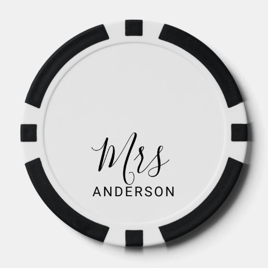 De heer en mevrouw | Zwart-wit modern Script Wedde Poker Chips (Voorkant)