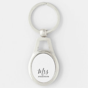 De heer en mevrouw   Zwart-wit modern Script Wedde Sleutelhanger