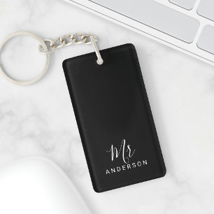 De heer en mevrouw   Zwart-wit modern Script Wedde Sleutelhanger