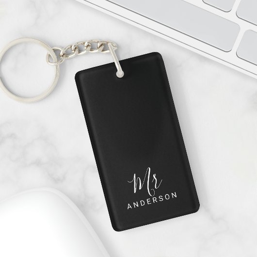 De heer en mevrouw | Zwart-wit modern Script Wedde Sleutelhanger