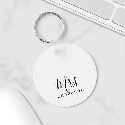 De heer en mevrouw | Zwart-wit modern Script Wedde Sleutelhanger