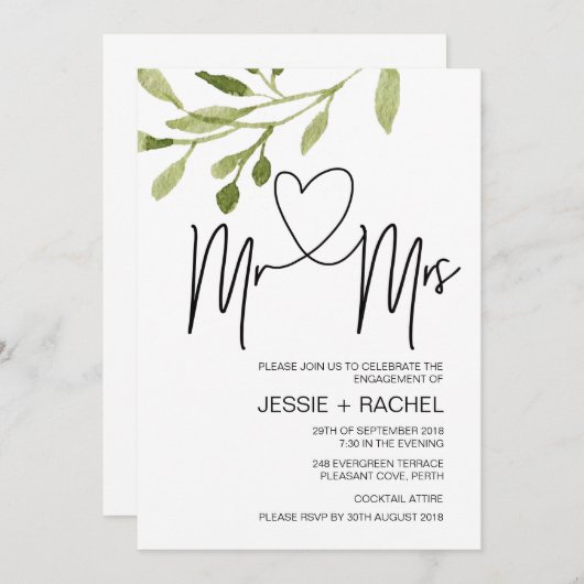 De heer Eucalyptus en mevrouw Engagement Party Kaart (Voorkant / Achterkant)