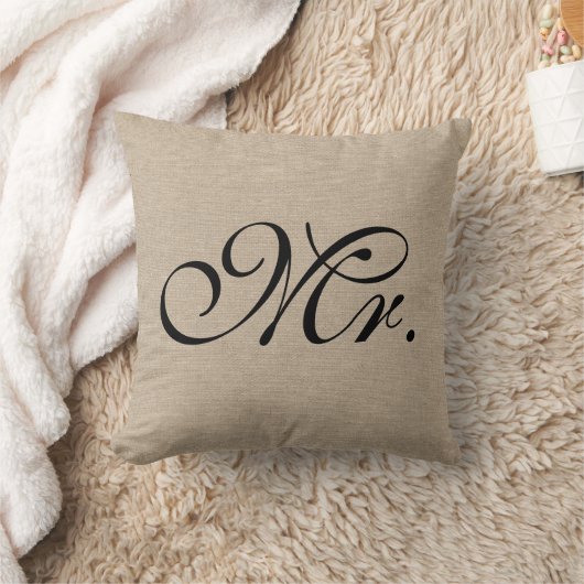 de heer faux linen burlap rustic chic initiaal jut kussen (Deken)