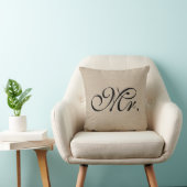 de heer faux linen burlap rustic chic initiaal jut kussen (Stoel)