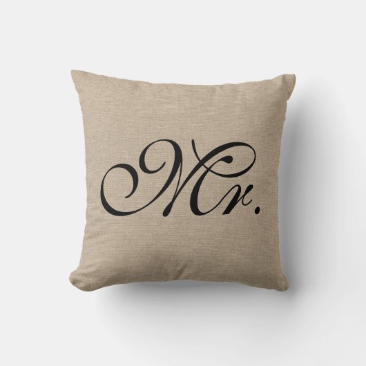 de heer faux linen burlap rustic chic initiaal jut kussen (Voorkant)