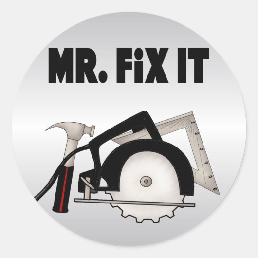 de heer Fix it Ronde Sticker (Voorkant)