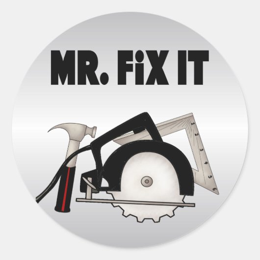 de heer Fix it Ronde Sticker (Voorkant)