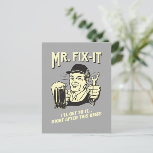 de heer Fixit: Na deze bier Briefkaart (Staand voorkant)