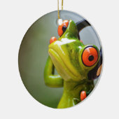 De heer Frog met Headphones Ornament Round (Links)