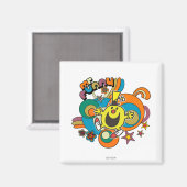 de heer Funny | Kleurrijke sterren en wervelkolom Magneet (Voorkant / Achterkant)