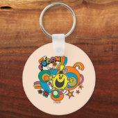 de heer Funny | Kleurrijke sterren en wervelkolom Sleutelhanger (Voorkant)