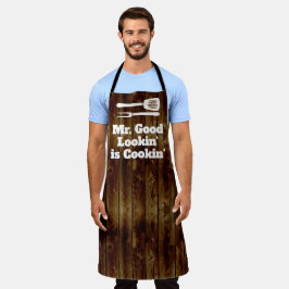 De heer Good Lookin is Cookin Funny BBQ Rustic Che Schort