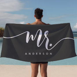 de heer Gray and White Pas getrouwd Groom geperson Strandlaken