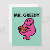 de heer Greedy Eating Cake Briefkaart (Voorkant / Achterkant)
