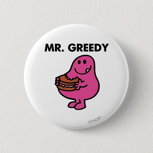 de heer Greedy Eating Cake Ronde Button 5,7 Cm (Voorkant)