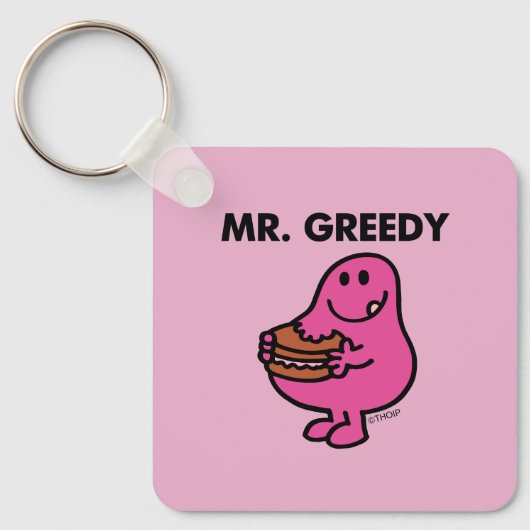 de heer Greedy Eating Cake Sleutelhanger (Voorkant)