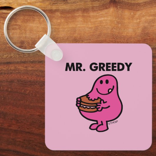 de heer Greedy Eating Cake Sleutelhanger (Voorkant)