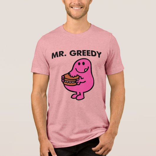 de heer Greedy Eating Cake Tri-Blend Shirt (Voorkant)