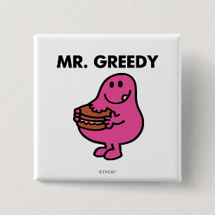 de heer Greedy Eating Cake Vierkante Button 5,1 Cm