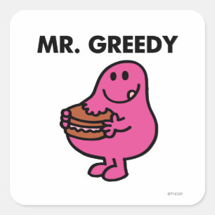 de heer Greedy Eating Cake Vierkante Sticker