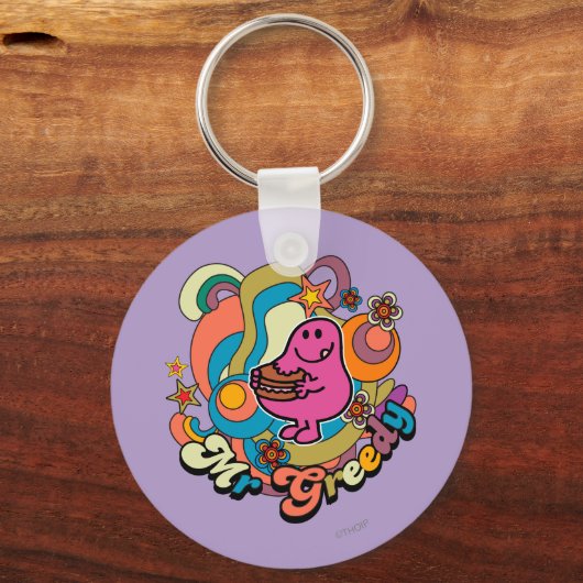 de heer Greedy | Kleurrijke zwenken en sterren Sleutelhanger (Achterkant)